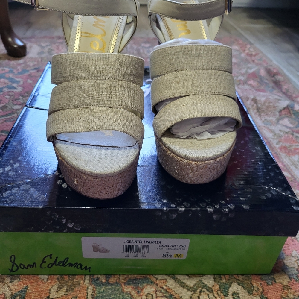 Sam Edelman Liora Strappy Platform Wedge Linen Summer Sandals Size 8.5 New w Box - Picture 8 of 8